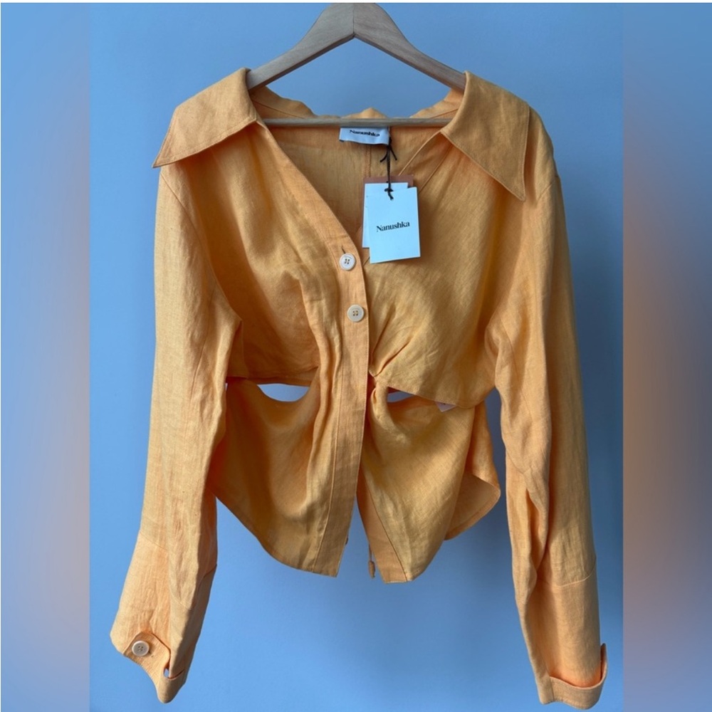 Nanushka Linen Button Down Long Sleeve Top